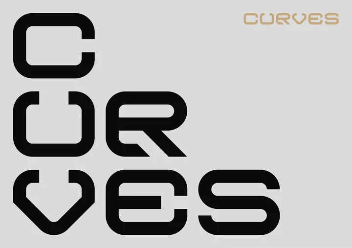 Geometric CURVES glyphs arranged as a black and white letterform study