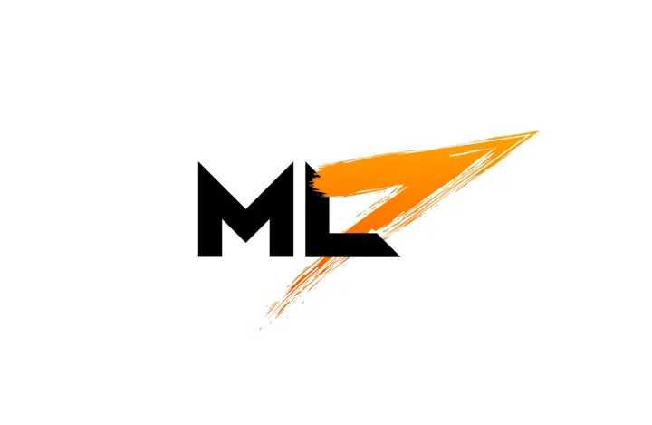 mL7 logo with black lettering and an orange directional stroke on white