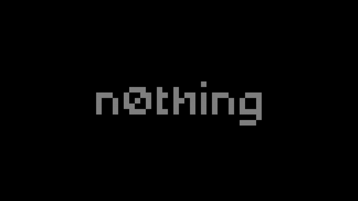 Animated medium-gray n0thing pixel wordmark on black with a blinking underscore