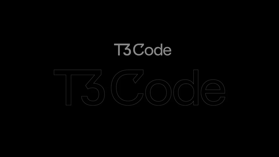 T3 Code wordmark above a larger outlined version on black