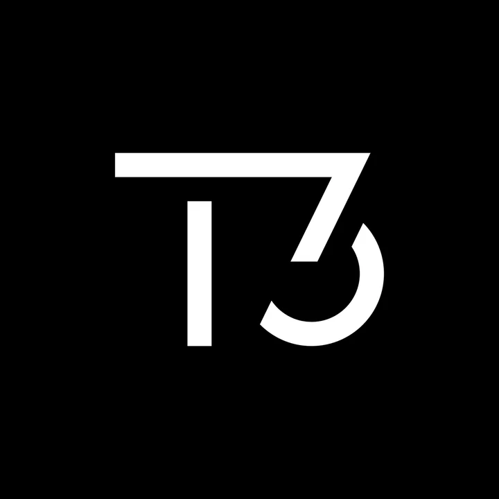 T3 logomark exploration shown as a compact black and white symbol