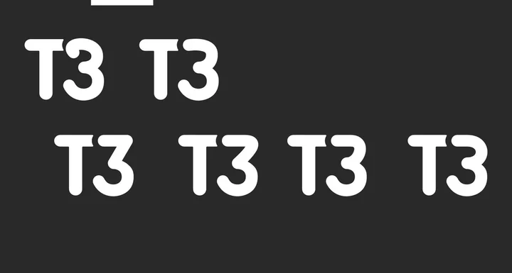 T3 logomark weight and angle tests comparing heavier and lighter constructions